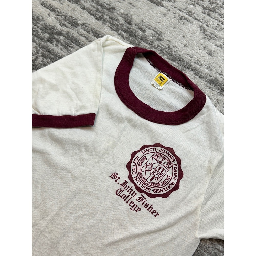 Velva Sheen Ringer T-Shirt Unisex Small White St John Fisher College Vintage